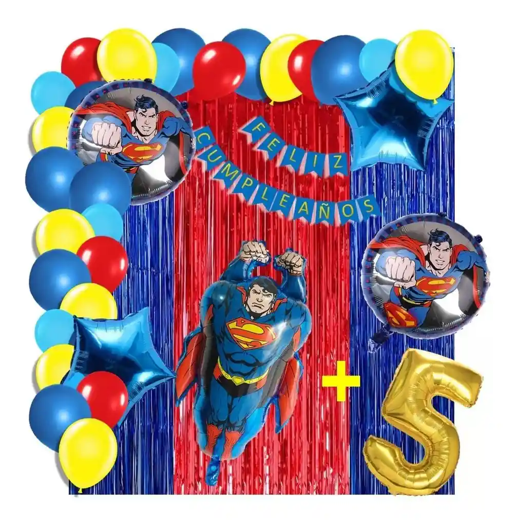 Arco Decoracion 105 Globos Superman Rojo Azul Cortina Número # 5