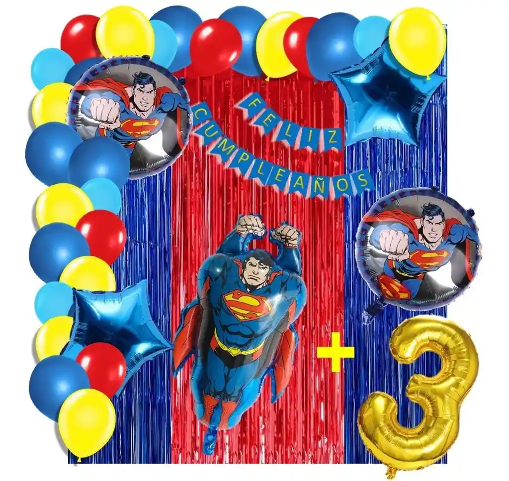 Arco Decoracion 105 Globos Superman Rojo Azul Cortina Número # 3