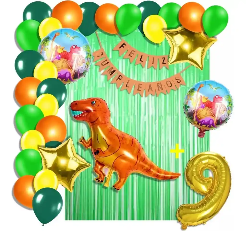 Arco Decoración 105 Globos Dinosaurio Selva Cortina Numero # 9