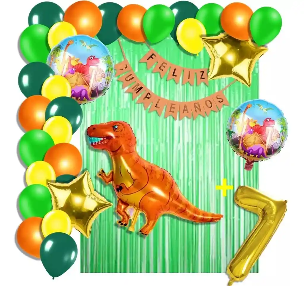 Arco Decoración 105 Globos Dinosaurio Selva Cortina Numero # 7