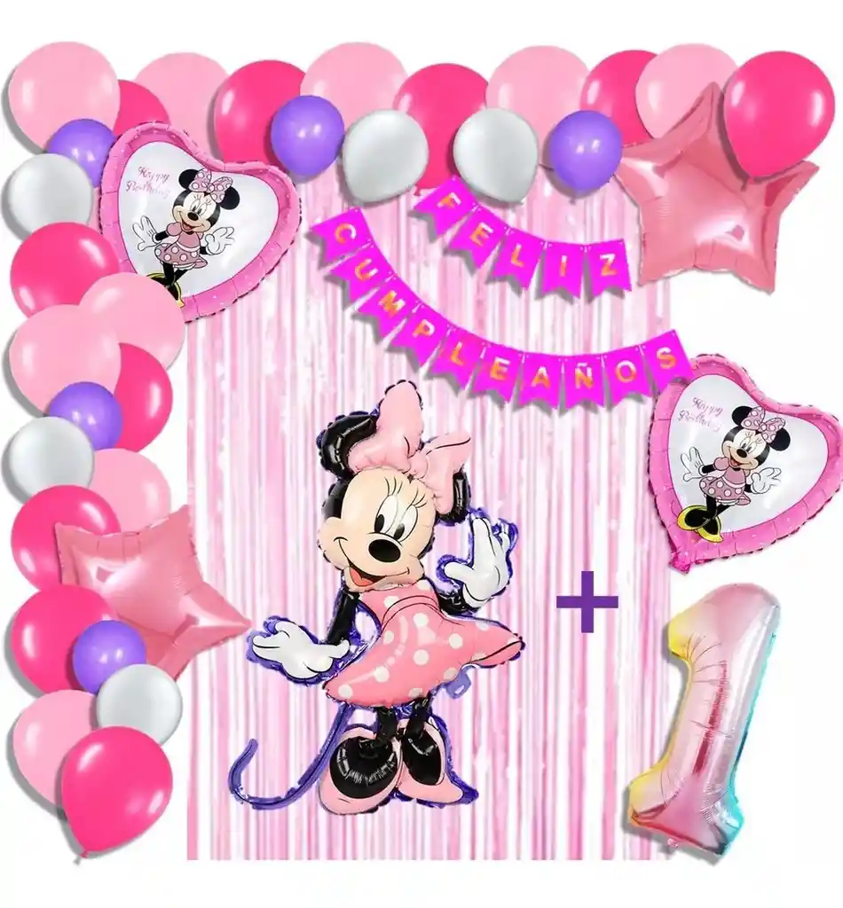 Arco Decoracion Globos Minnie Mouse Numero Cortina Fucsia # 1