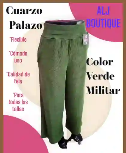 Pantalon Cuarzo Palazo Verde Militar, Todas Las Tallas