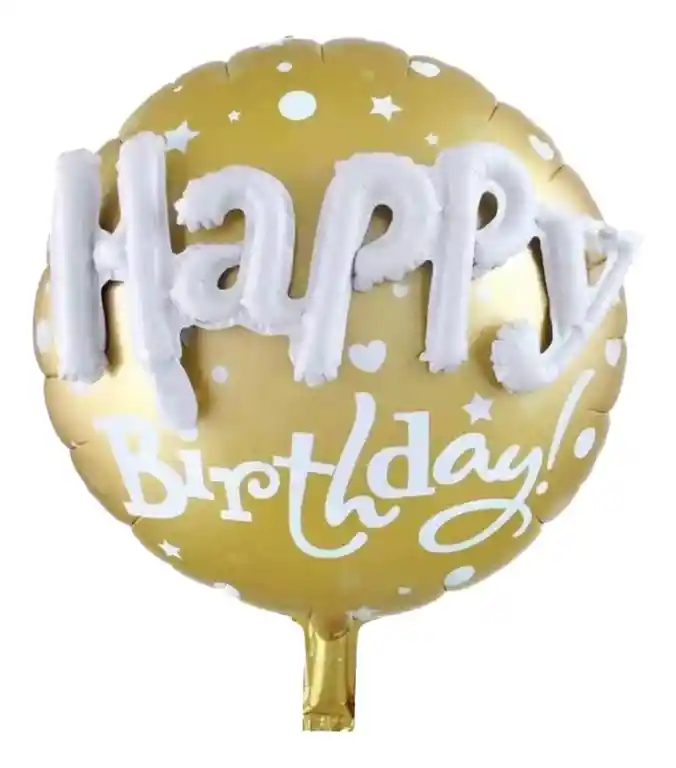 Globo Feliz Cumpleaños Dorado Letras 3d Relieve