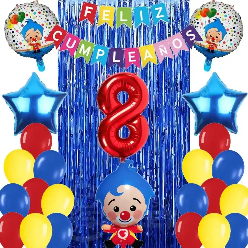 Kit Globos Decoración Payaso Plim Azul Rojo Cortina Circo # 8