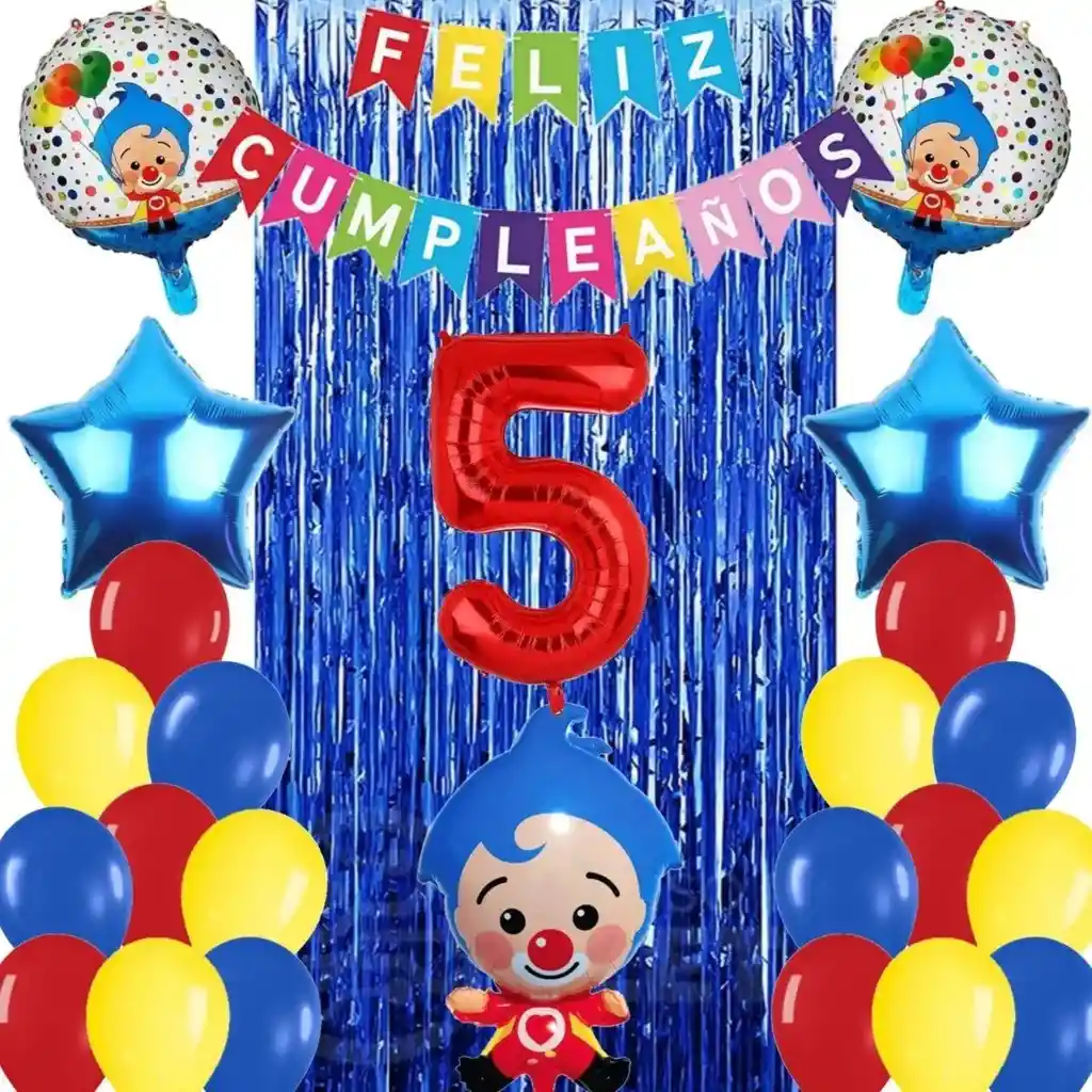 Kit Globos Decoración Payaso Plim Azul Rojo Cortina Circo # 5