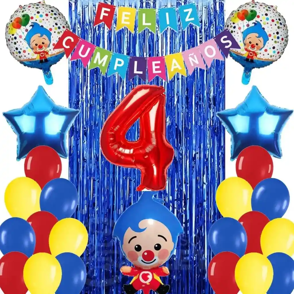 Kit Globos Decoración Payaso Plim Azul Rojo Cortina Circo # 4