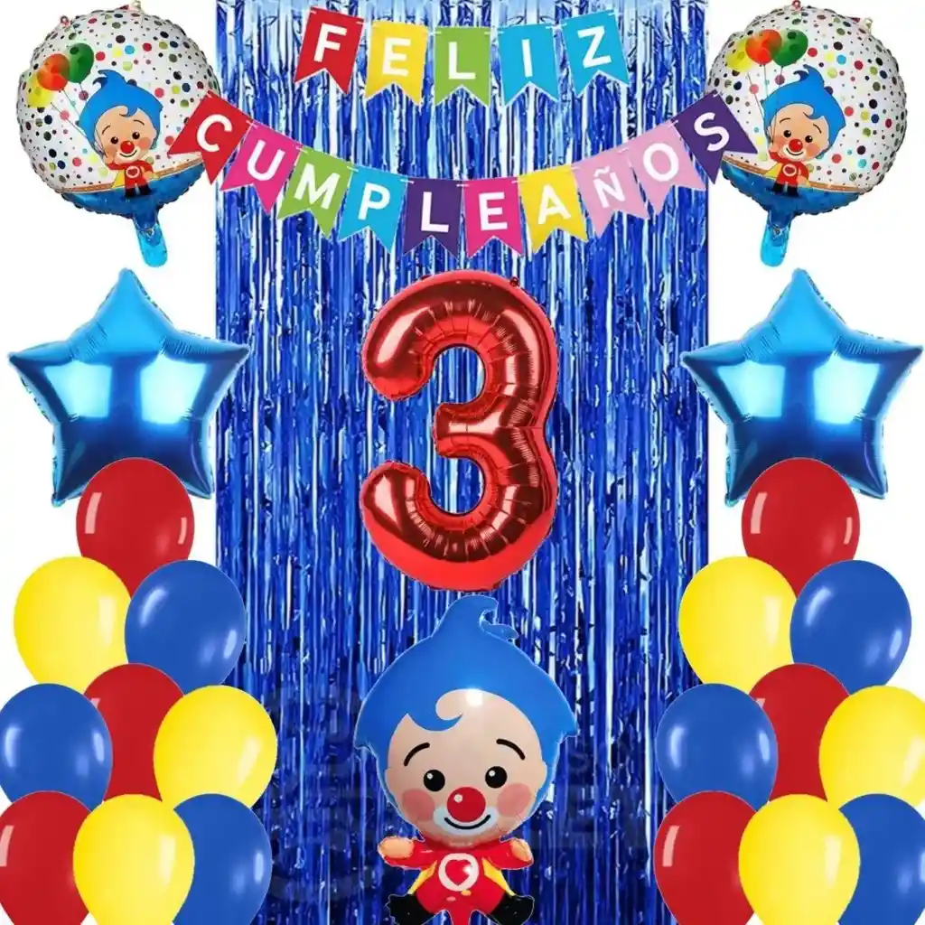 Kit Globos Decoración Payaso Plim Azul Rojo Cortina Circo # 3