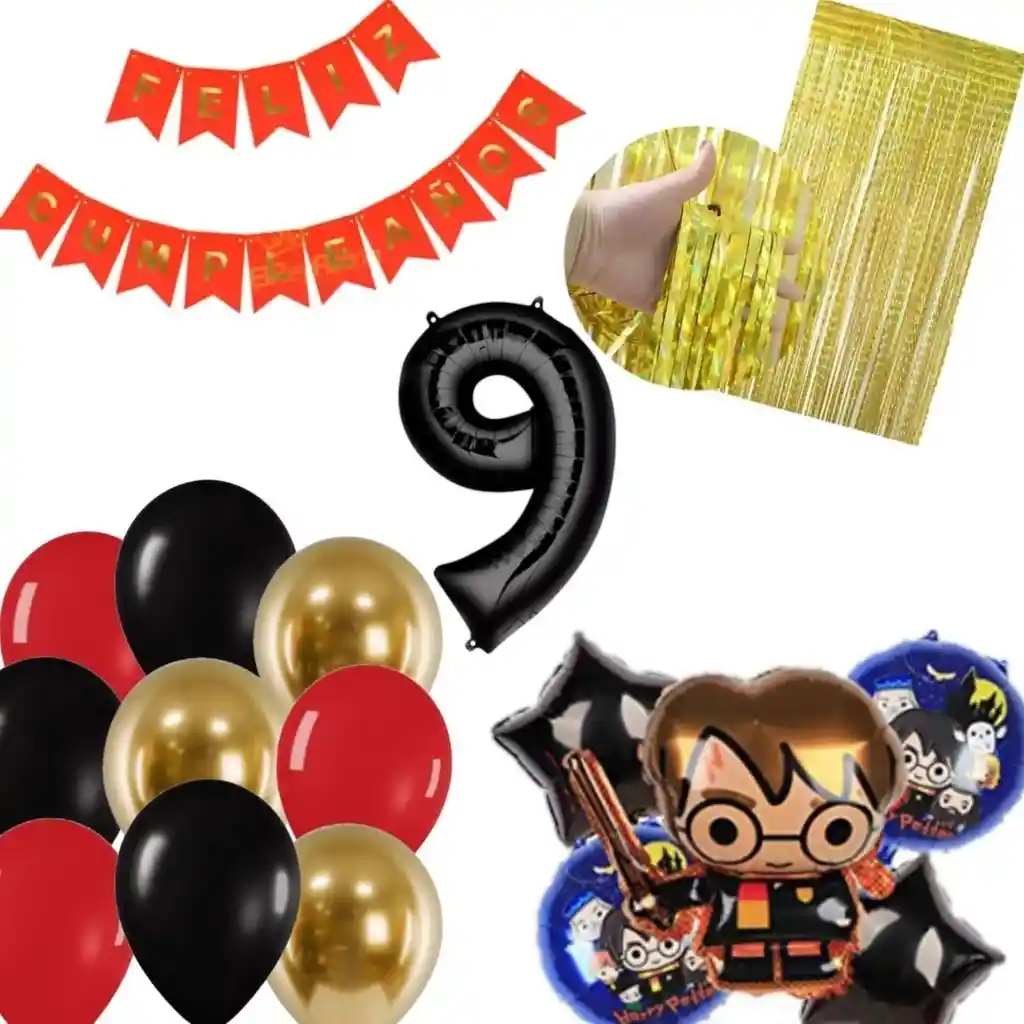 Kit Globos Harry Potter Dorado Rojo Cumpleaños Cortina # 9