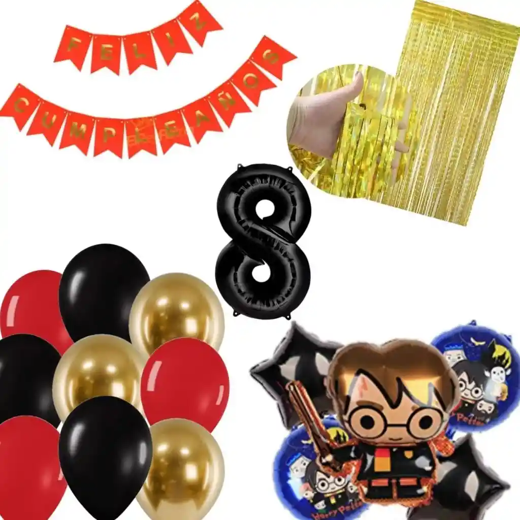 Kit Globos Harry Potter Dorado Rojo Cumpleaños Cortina # 8