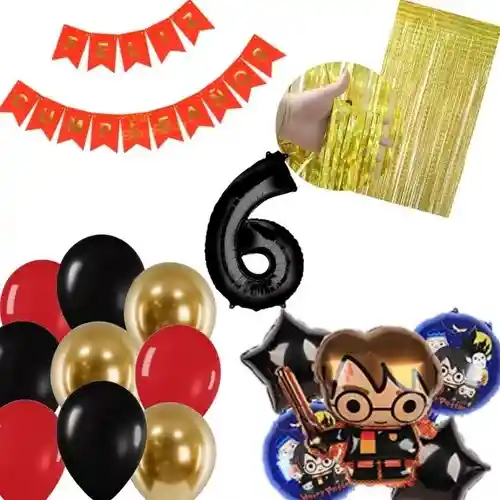 Kit Globos Harry Potter Dorado Rojo Cumpleaños Cortina # 6