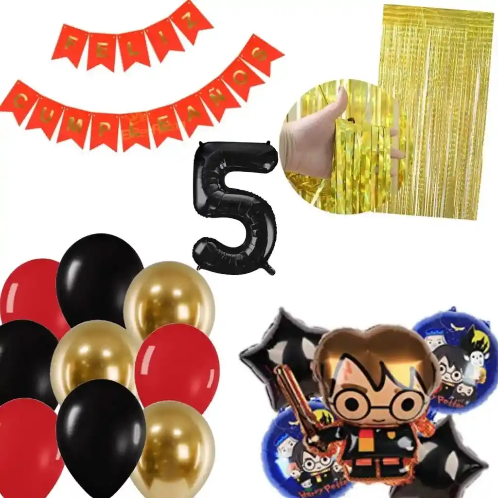 Kit Globos Harry Potter Dorado Rojo Cumpleaños Cortina # 5