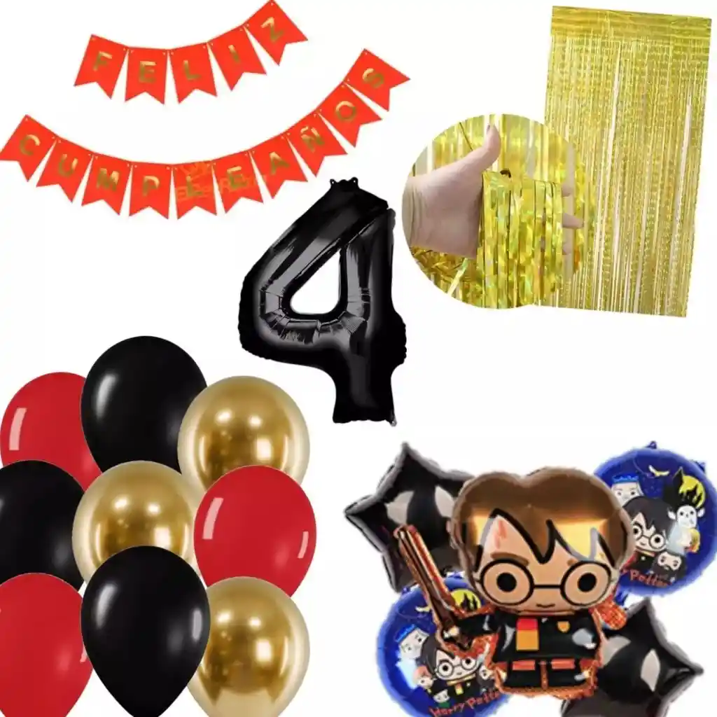 Kit Globos Harry Potter Dorado Rojo Cumpleaños Cortina # 4