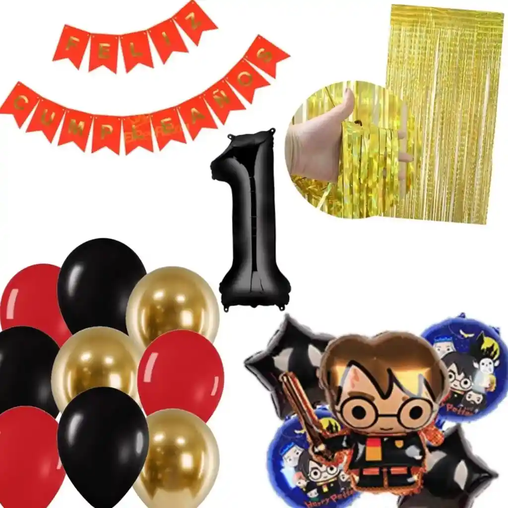 Kit Globos Harry Potter Dorado Rojo Cumpleaños Cortina # 1