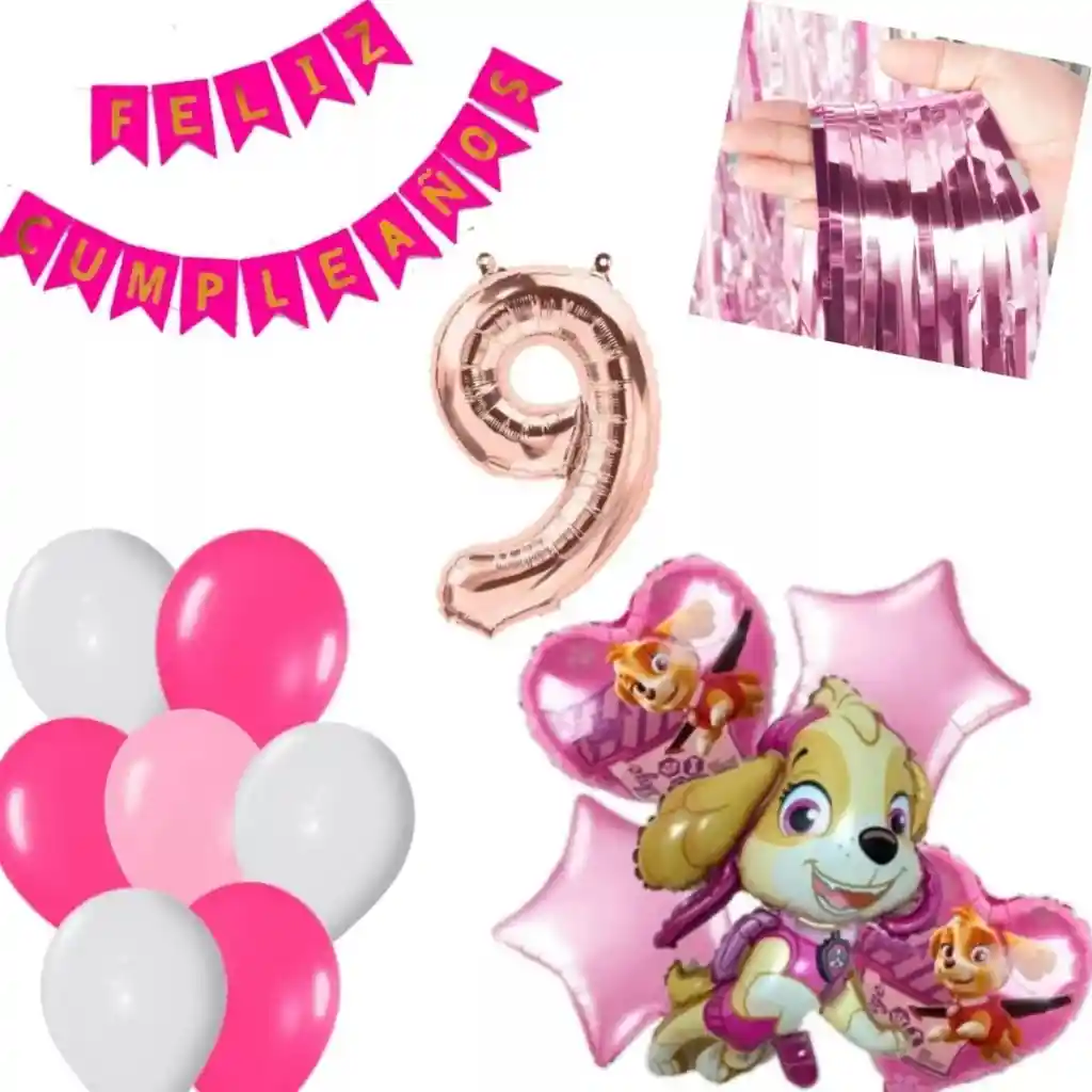 Kit Decoración Globos Skye Patrulla Canina Rosado Fucsia # 9