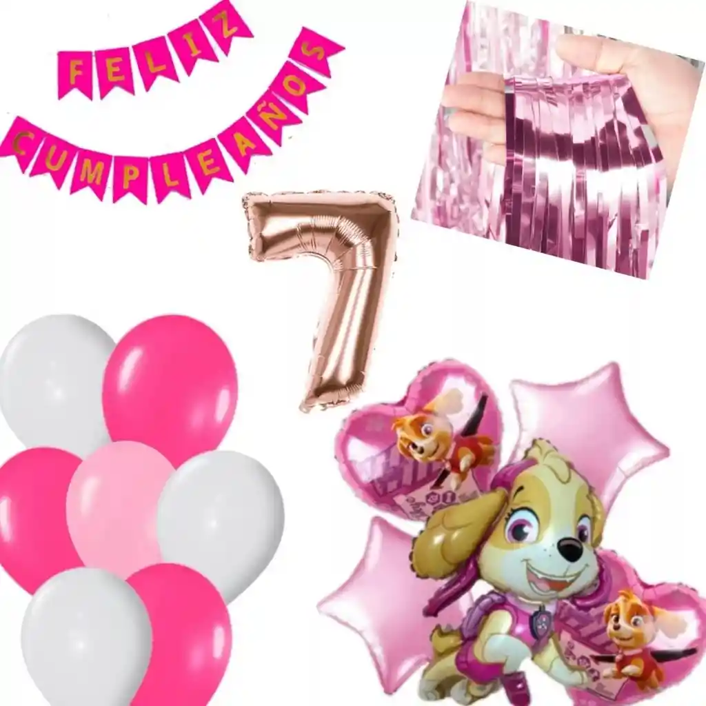 Kit Decoración Globos Skye Patrulla Canina Rosado Fucsia # 7