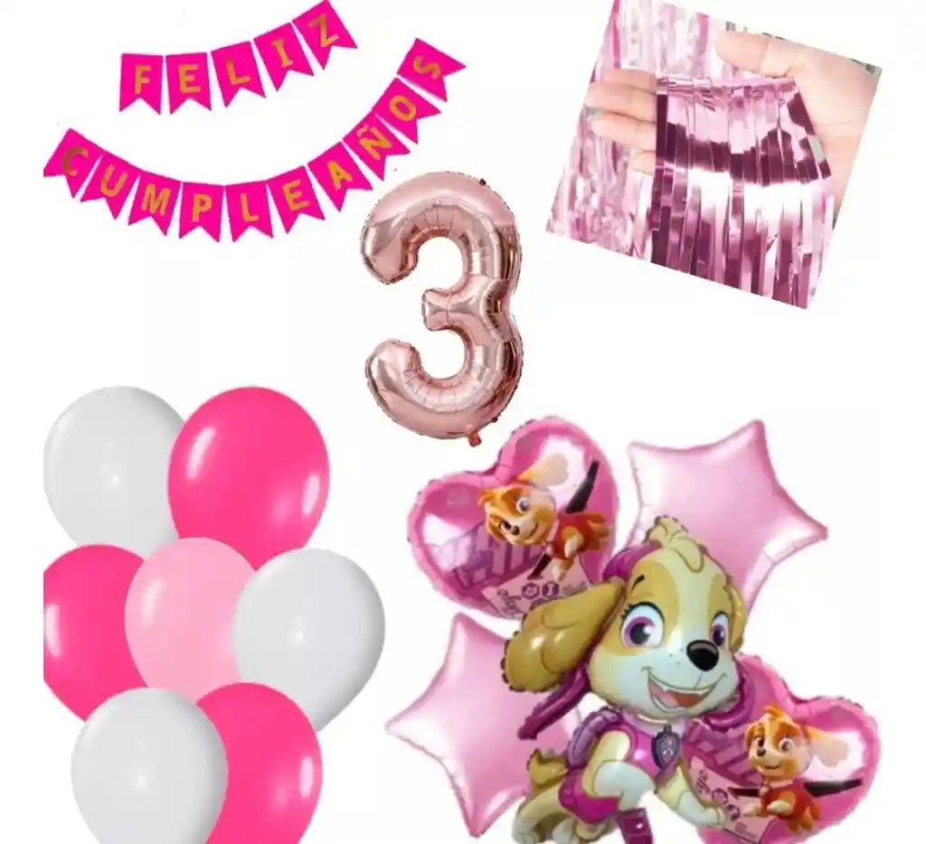 Kit Decoración Globos Skye Patrulla Canina Rosado Fucsia # 3