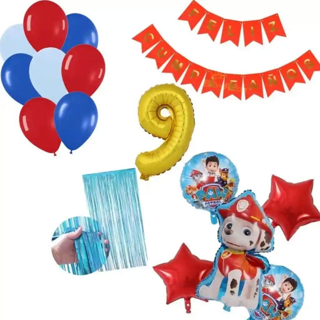 Kit Globos Patrulla Canina Marshall Rojo Azul Cumpleaños # 9