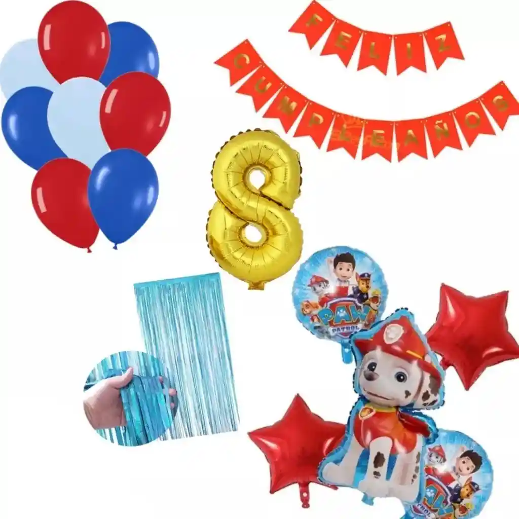 Kit Globos Patrulla Canina Marshall Rojo Azul Cumpleaños # 8