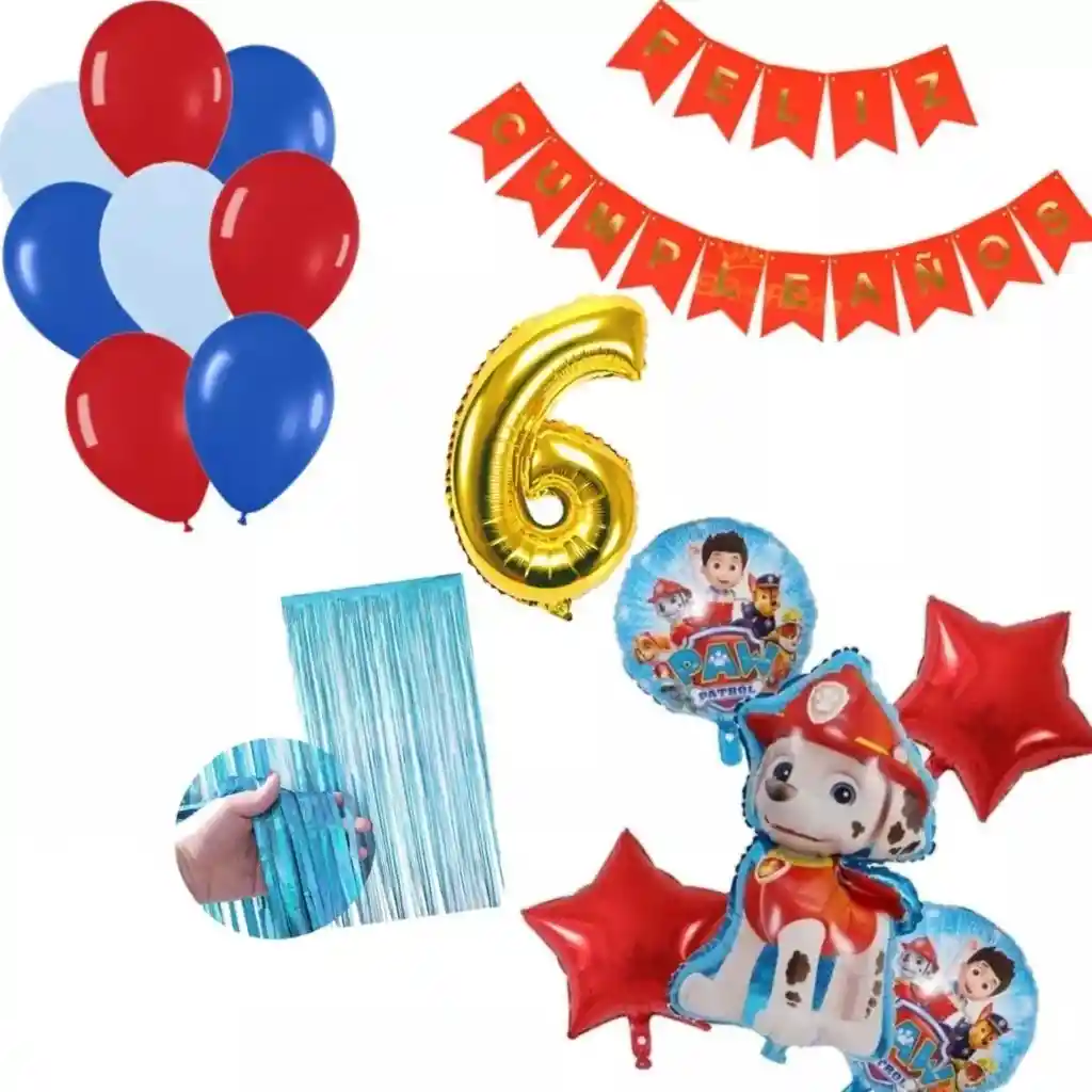 Kit Globos Patrulla Canina Marshall Rojo Azul Cumpleaños # 6