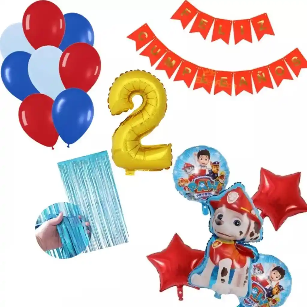 Kit Globos Patrulla Canina Marshall Rojo Azul Cumpleaños # 2