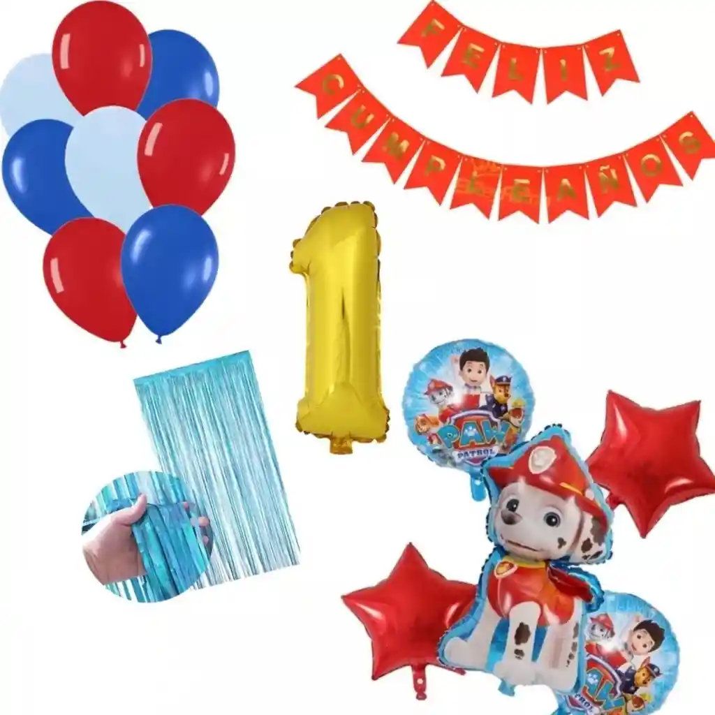 Kit Globos Patrulla Canina Marshall Rojo Azul Cumpleaños # 1