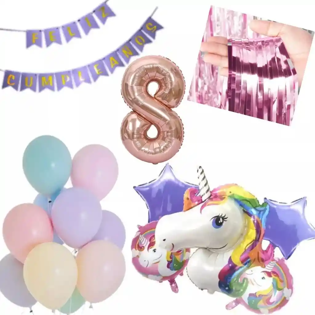 Kit Globos Unicornio Morado Pastel Cumpleaños Cortina # 8