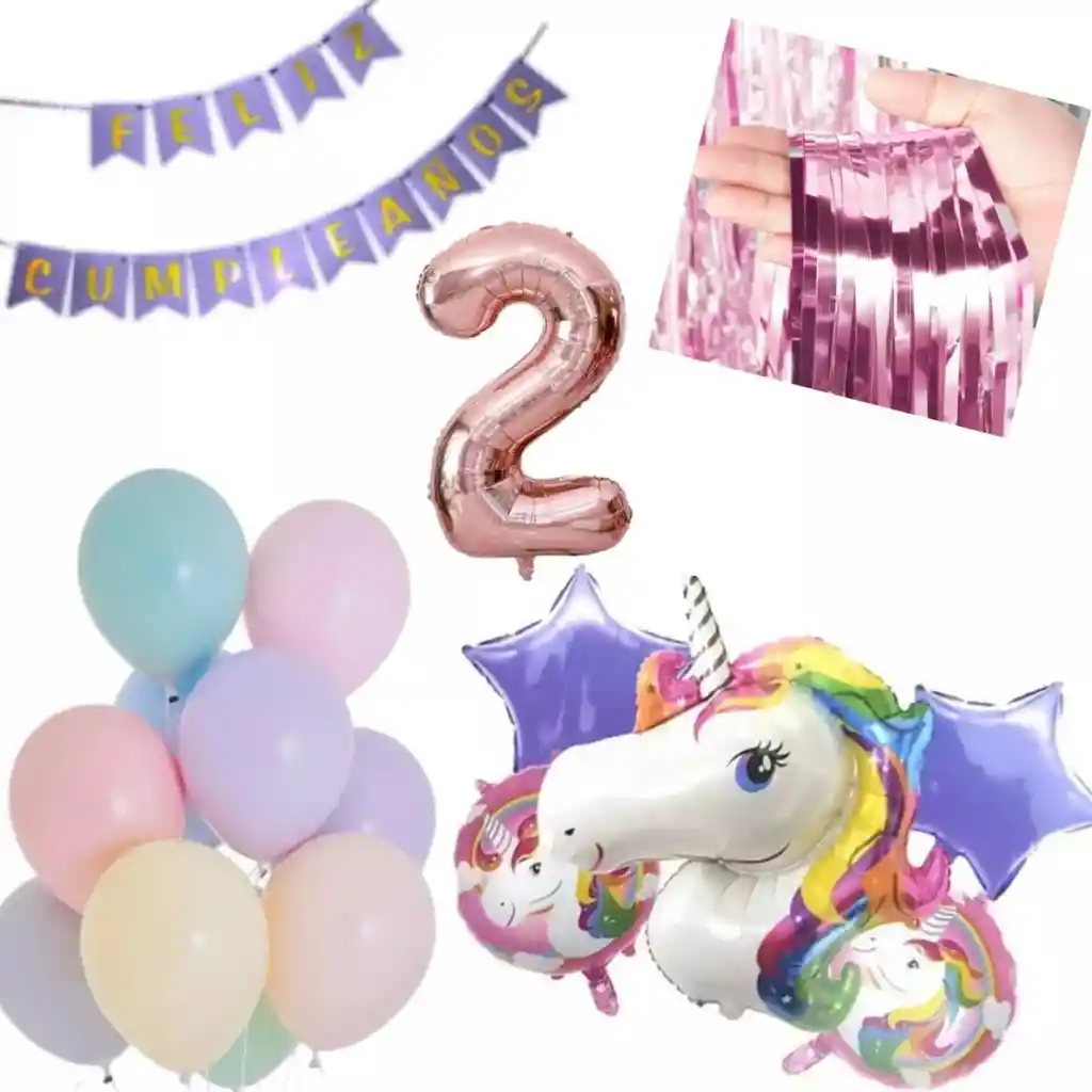 Kit Globos Unicornio Morado Pastel Cumpleaños Cortina # 2