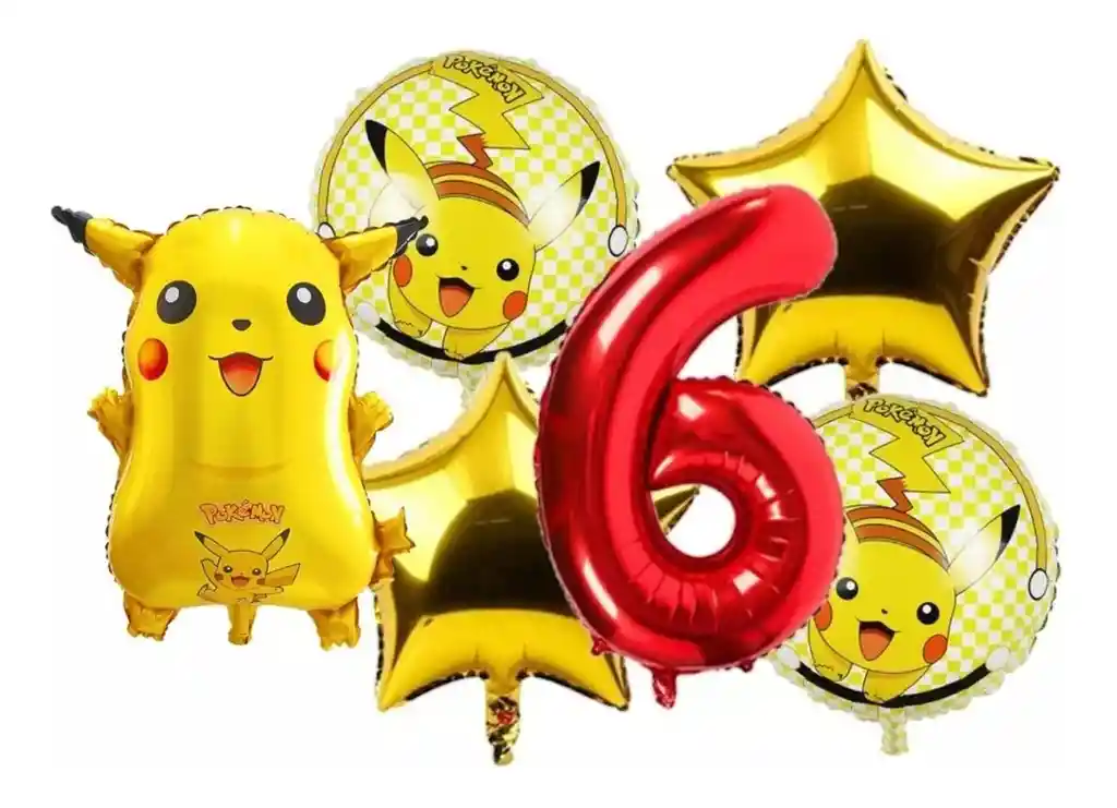 Kit Decoración Globos Pikachu Número Rojo Cumpleaños Pokemon # 6