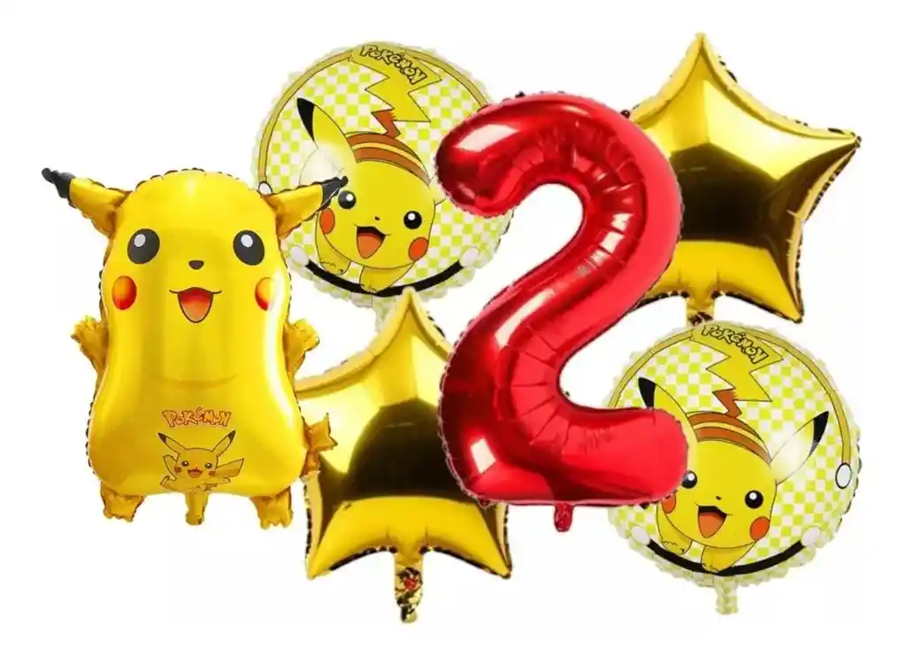 Kit Decoración Globos Pikachu Número Rojo Cumpleaños Pokemon # 2