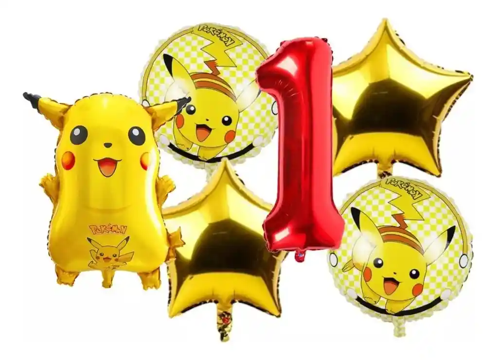 Kit Decoración Globos Pikachu Número Rojo Cumpleaños Pokemon # 1