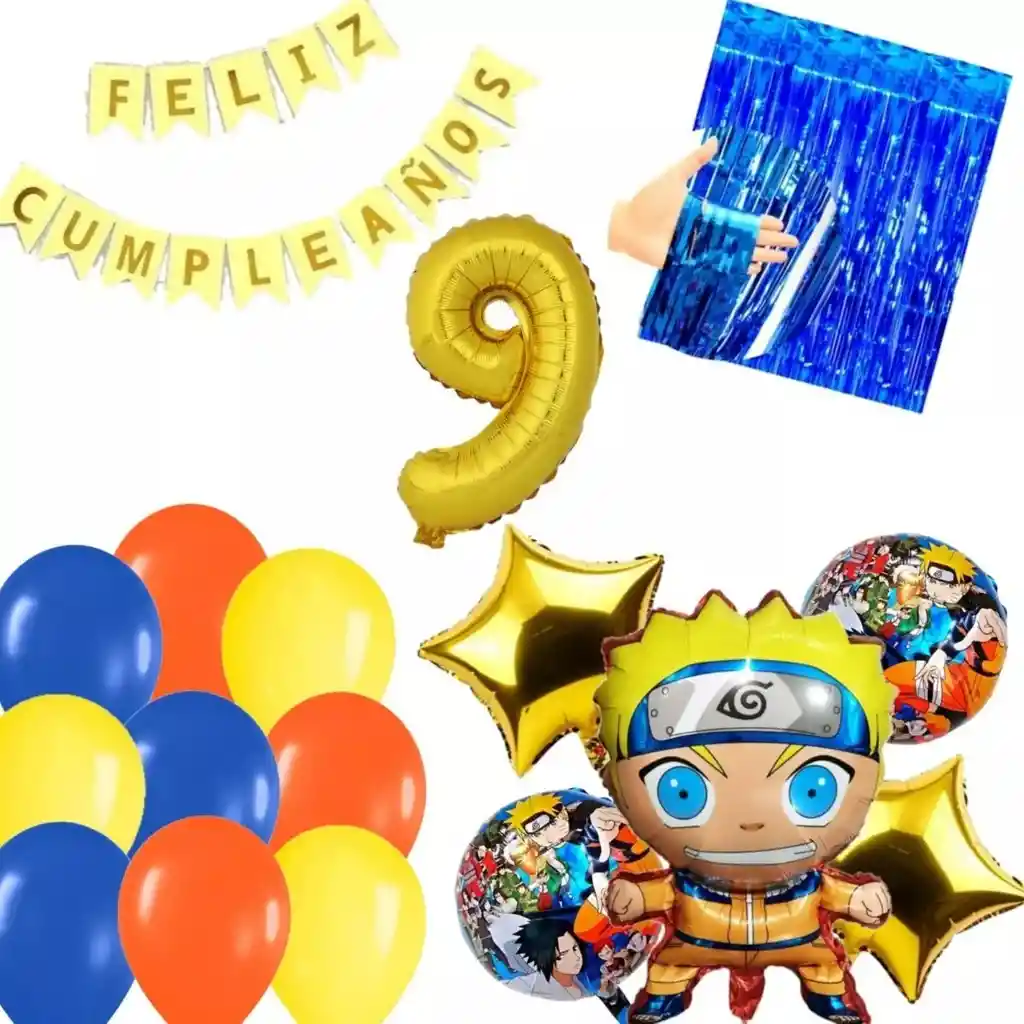 Kit Decoración Globos Naruto Azul Amarillo Cumpleaños Dorado # 9