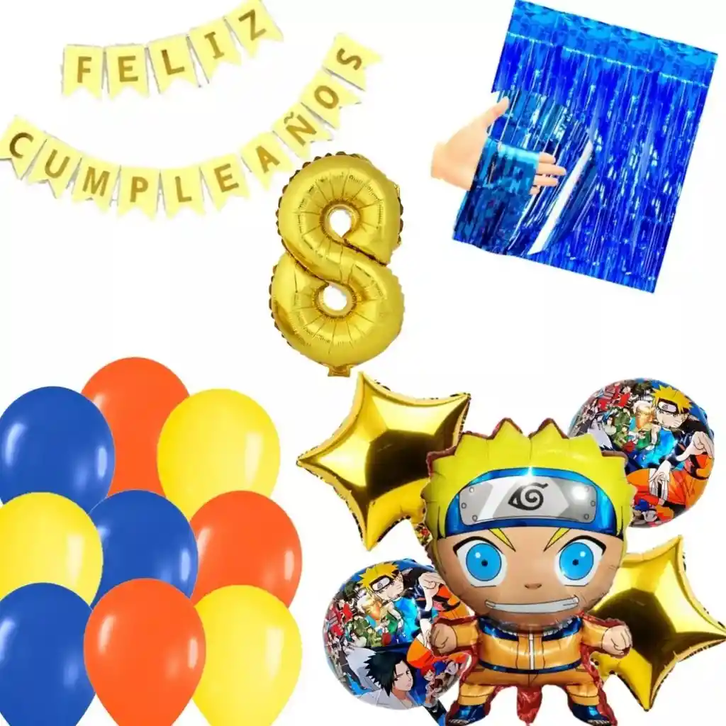 Kit Decoración Globos Naruto Azul Amarillo Cumpleaños Dorado # 8