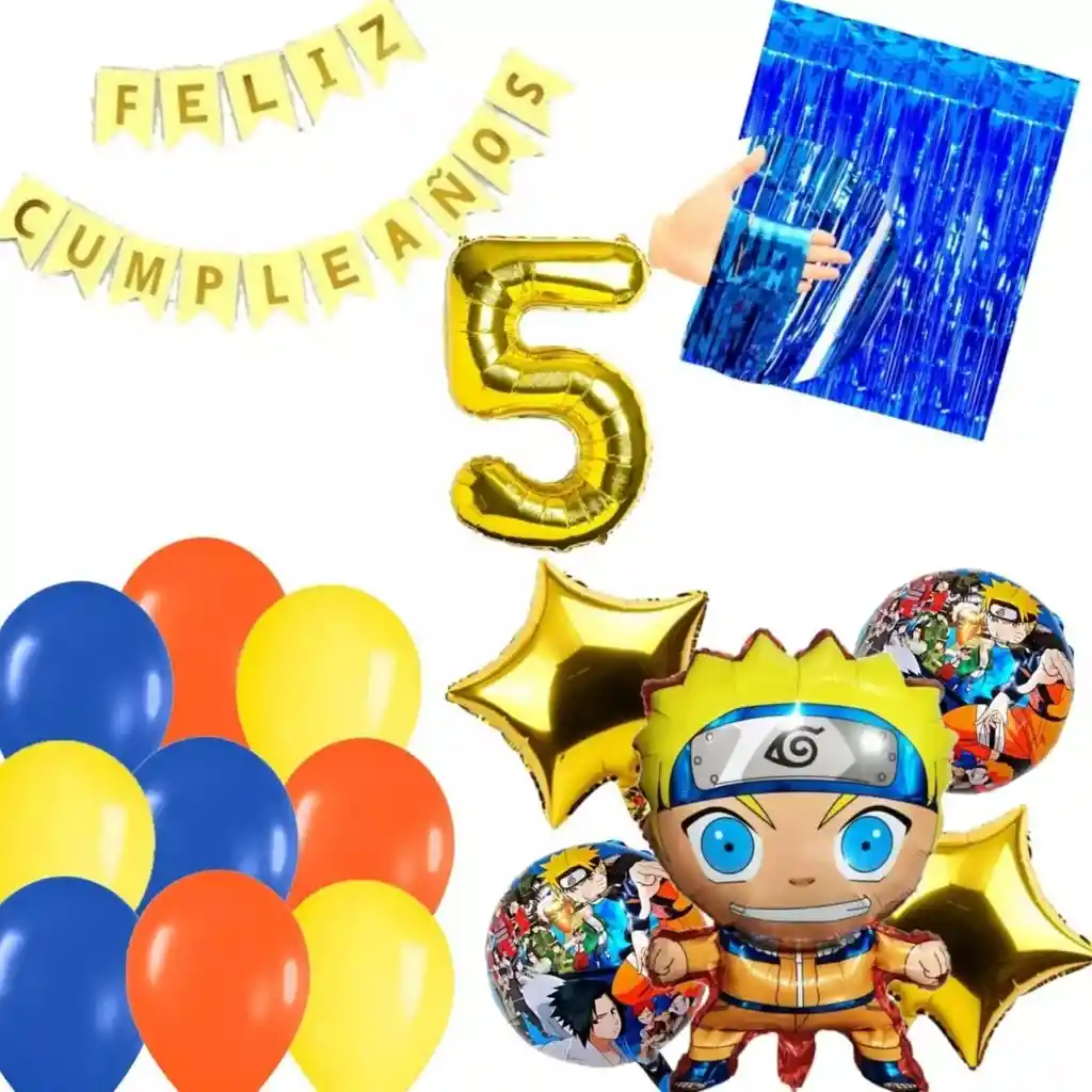 Kit Decoración Globos Naruto Azul Amarillo Cumpleaños Dorado # 5