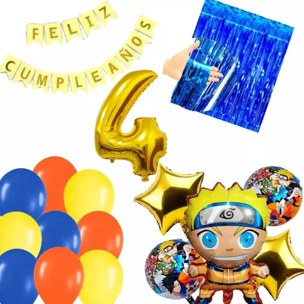 Kit Decoración Globos Naruto Azul Amarillo Cumpleaños Dorado # 4