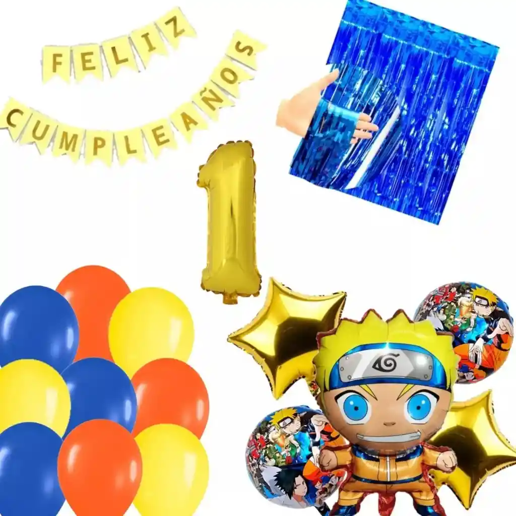 Kit Decoración Globos Naruto Azul Amarillo Cumpleaños Dorado # 1