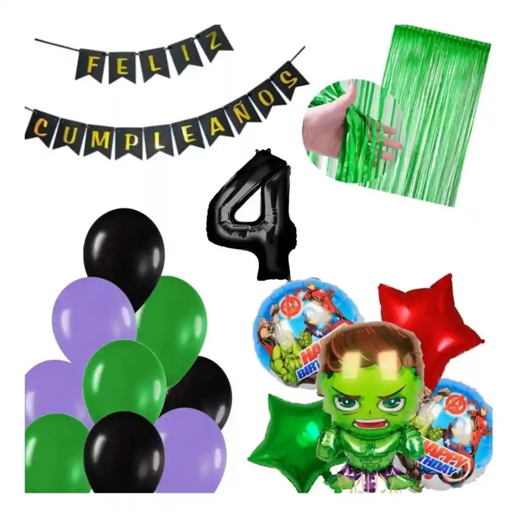 Kit Decoración Globos Hulk Avengers Heroes Verde Cumpleaños # 4