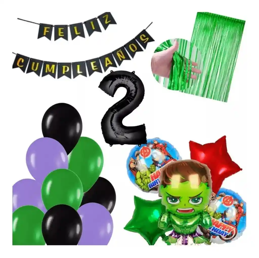 Kit Decoración Globos Hulk Avengers Heroes Verde Cumpleaños # 2