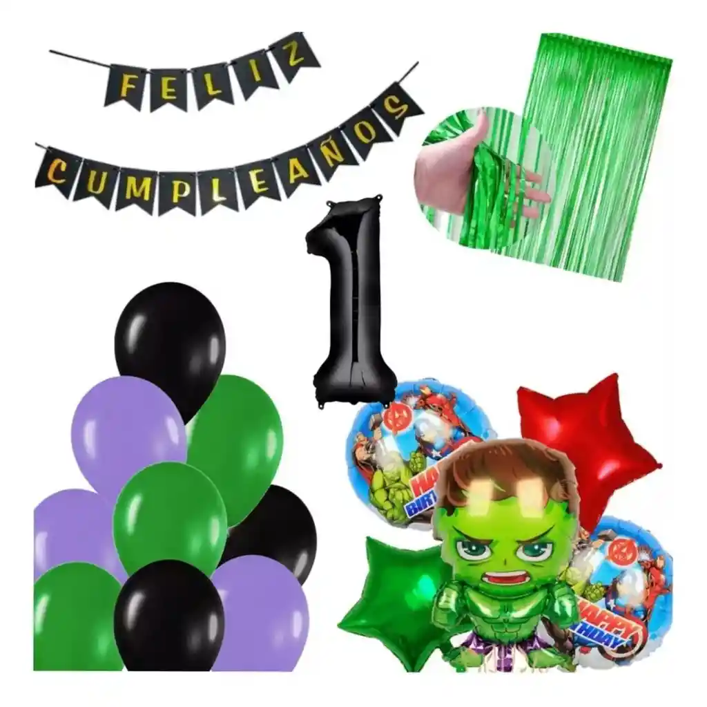 Kit Decoración Globos Hulk Avengers Heroes Verde Cumpleaños # 1