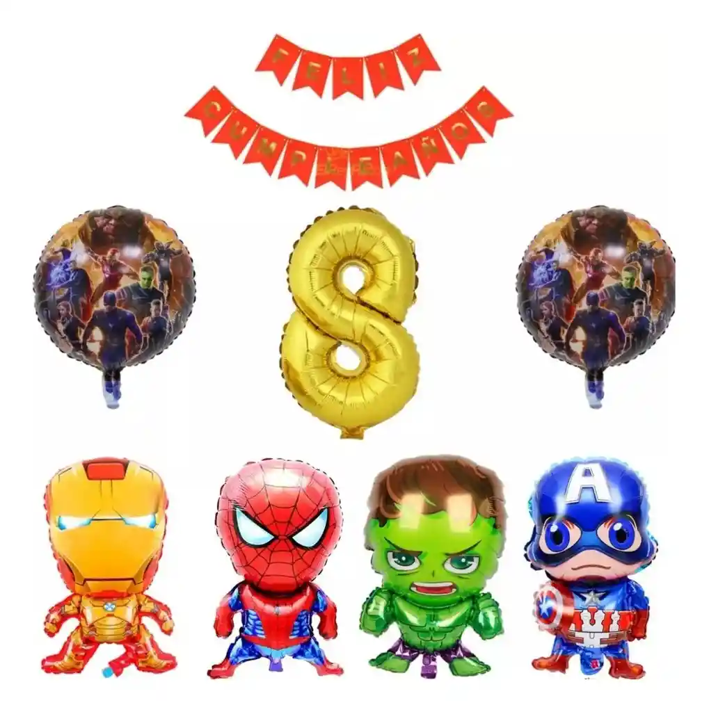 Kit Globos Avengers Heroes Ironman Spiderman Hulk Capitan # 8