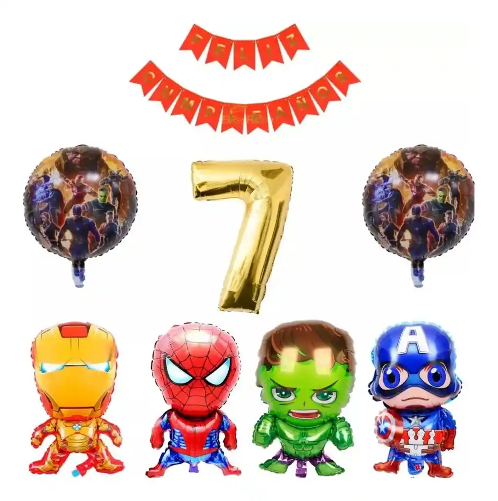 Kit Globos Avengers Heroes Ironman Spiderman Hulk Capitan # 7