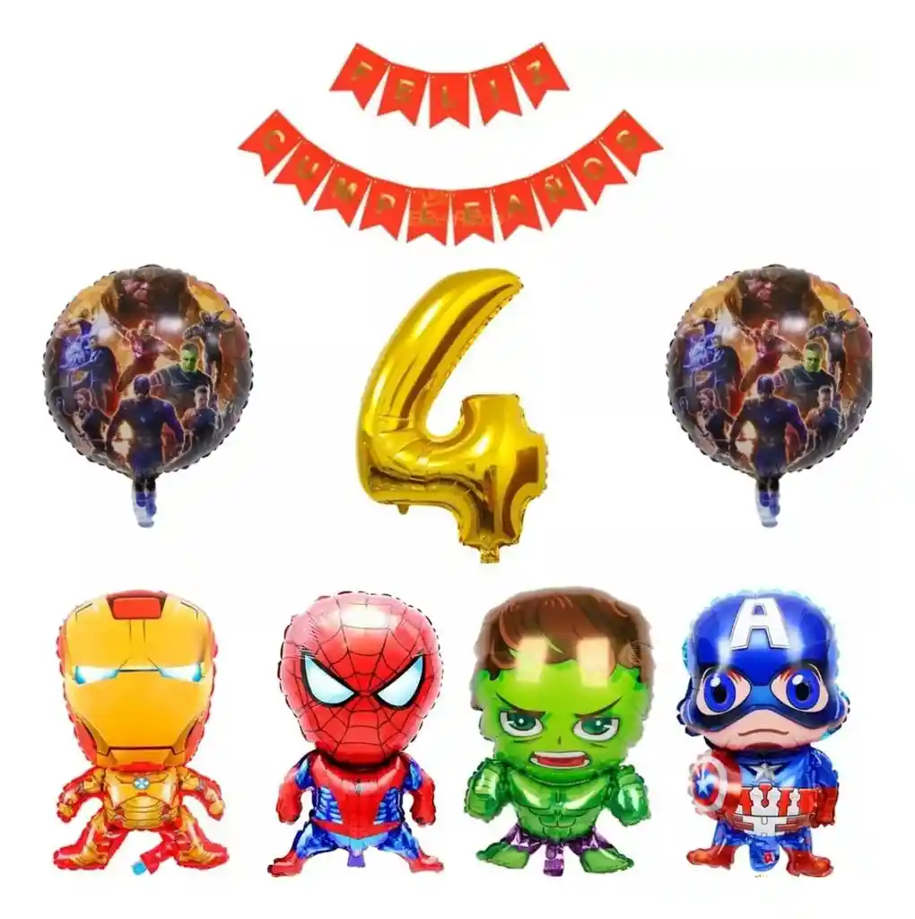 Kit Globos Avengers Heroes Ironman Spiderman Hulk Capitan # 4