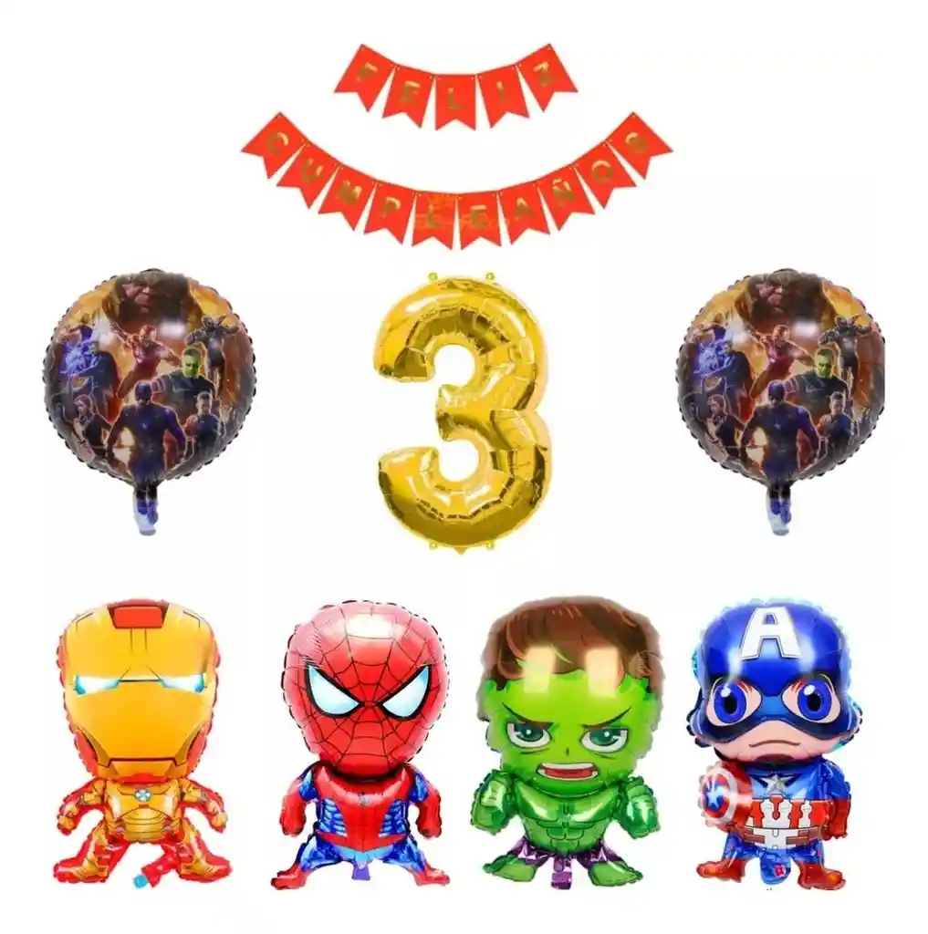 Kit Globos Avengers Heroes Ironman Spiderman Hulk Capitan # 3