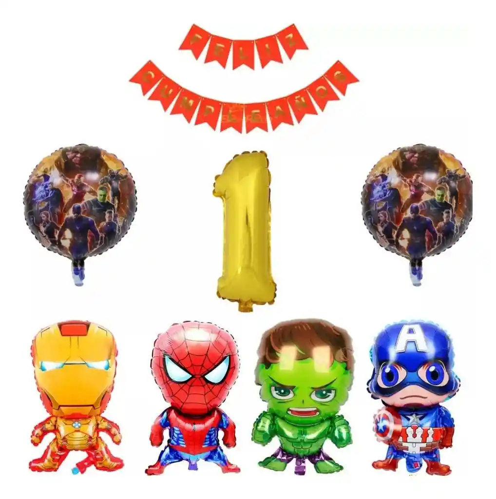 Kit Globos Avengers Heroes Ironman Spiderman Hulk Capitan # 1