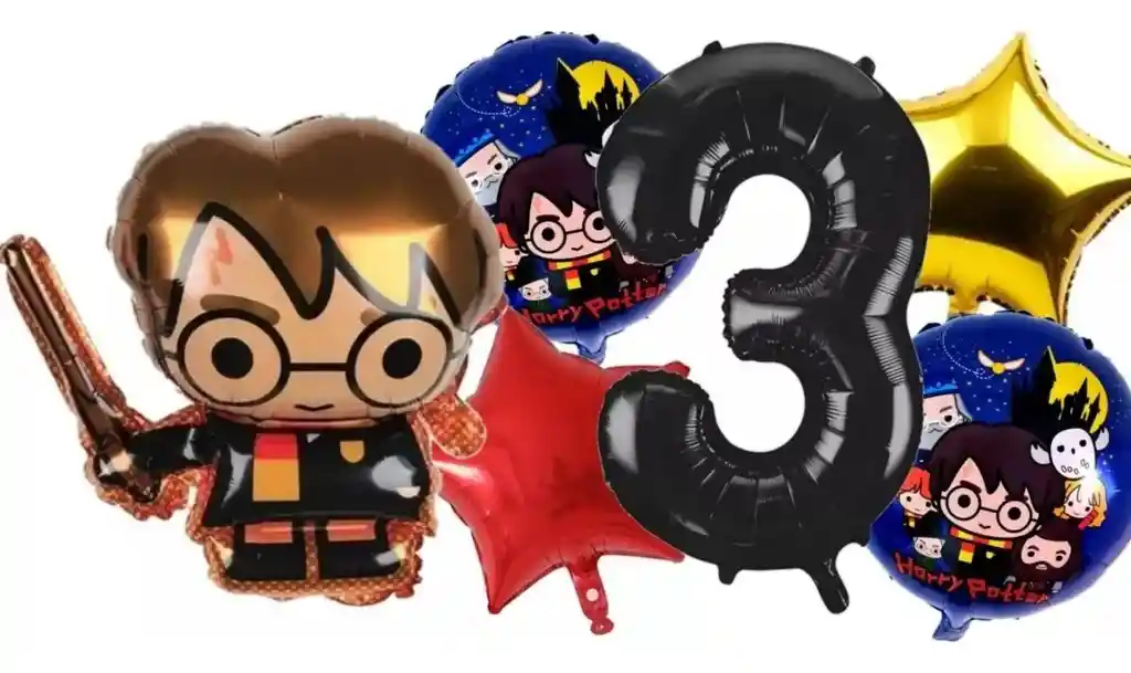 Kit Decoración Número Globos Harry Potter Negro Dorado # 3