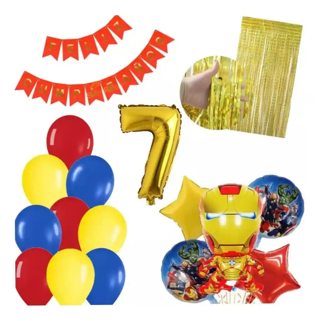 Kit Decoración Iron Man Rojo Cumpleaños Avengers Cortina # 7