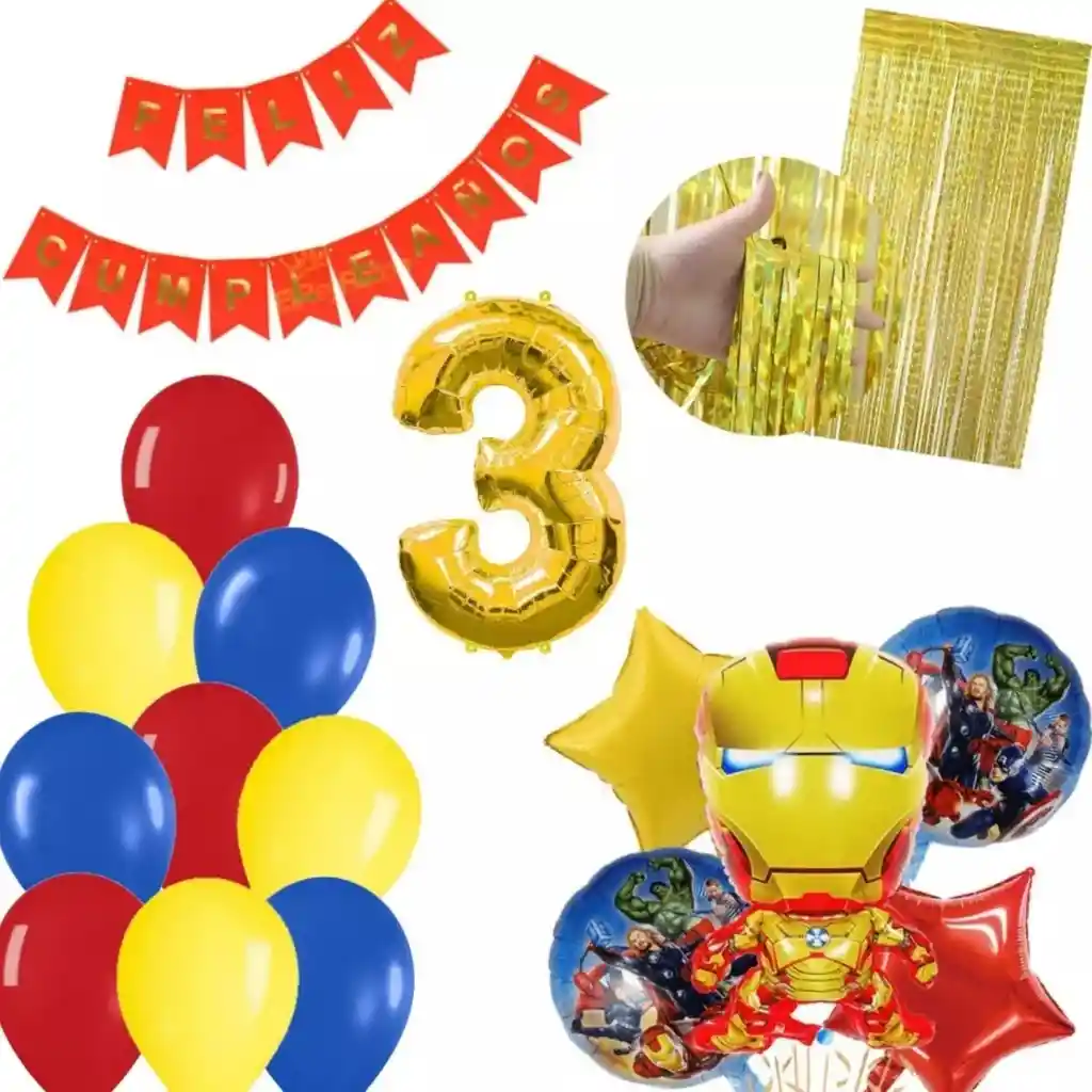 Kit Decoración Iron Man Rojo Cumpleaños Avengers Cortina # 3