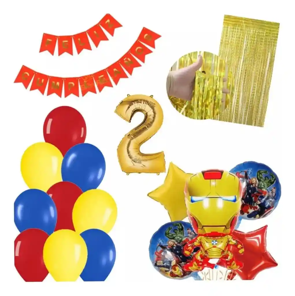 Kit Decoración Iron Man Rojo Cumpleaños Avengers Cortina # 2