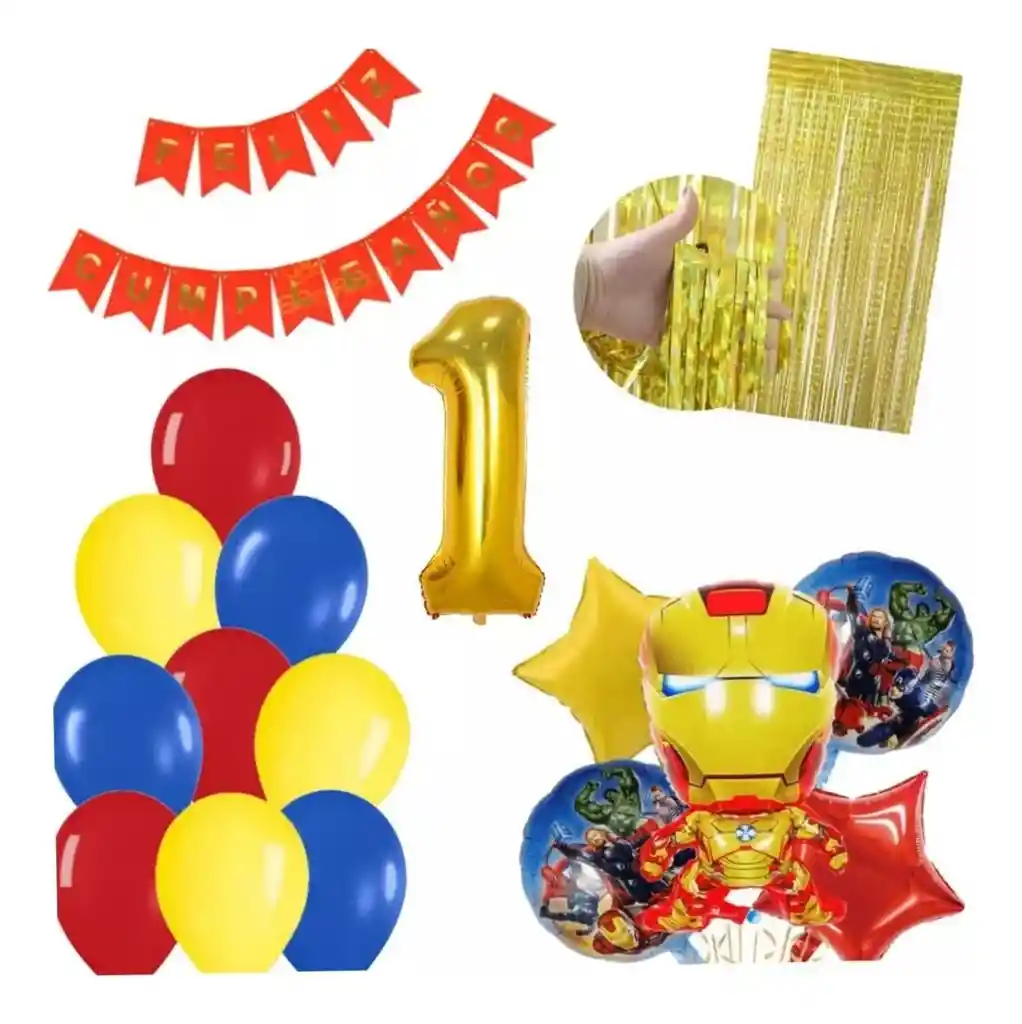 Kit Decoración Iron Man Rojo Cumpleaños Avengers Cortina # 1