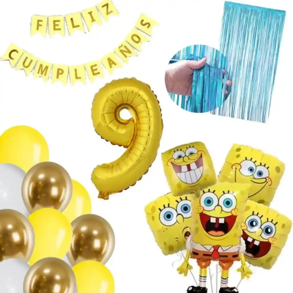 Kit Decoración Globos Bob Esponja Cumpleaños Amarillo Dorado # 9