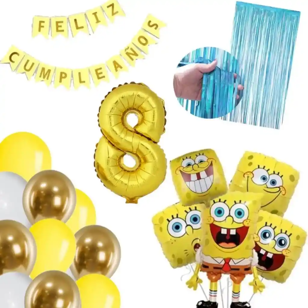 Kit Decoración Globos Bob Esponja Cumpleaños Amarillo Dorado # 8